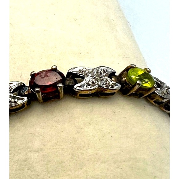 Vintage Multi-Stone Sterling Silver Bracelet With X Design & Gemstones    B19 - Picture 8 of 14